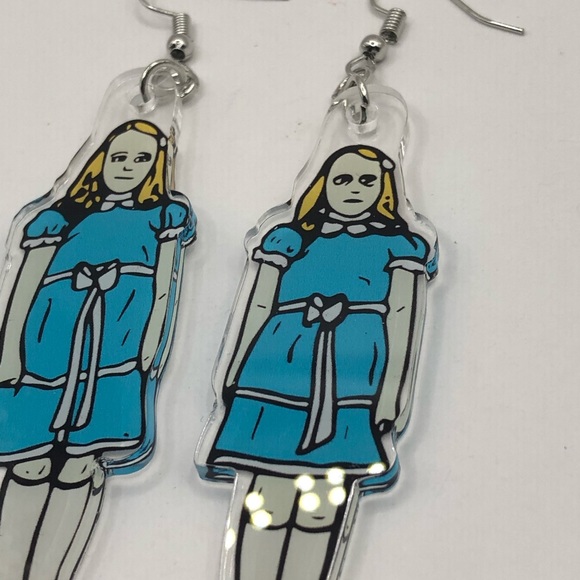 The Shining Twins Creepy Girls In Blue Novelty Drop Dangle Earrings - Picture 5 of 9